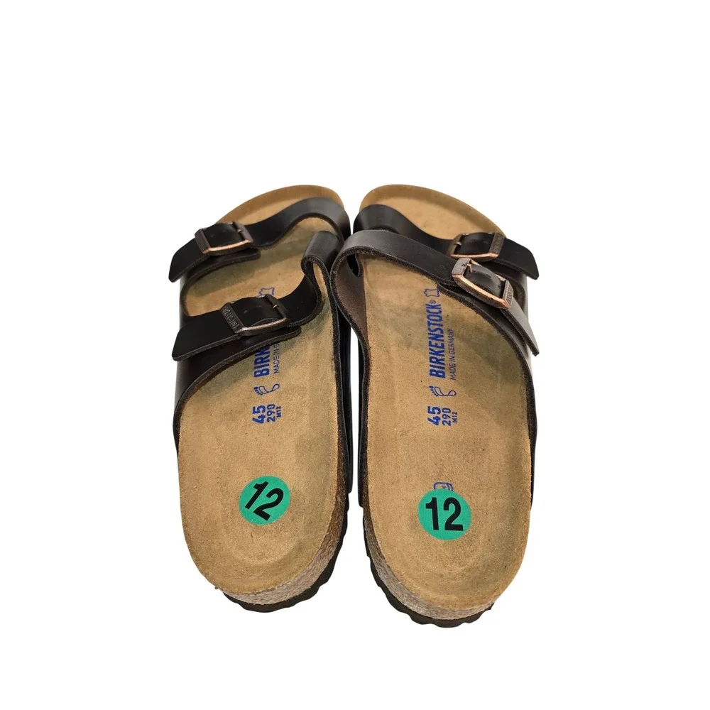 Birkenstock Arizona Black Leather Sandals Rose Gold Buckles EU45 US12 NWOB